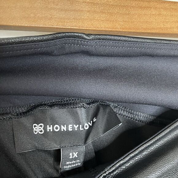 HONEYLOVE Vegan Leather Legging Black Womens 1X Faux Shaping Ankle Zipper - Picture 6 of 10